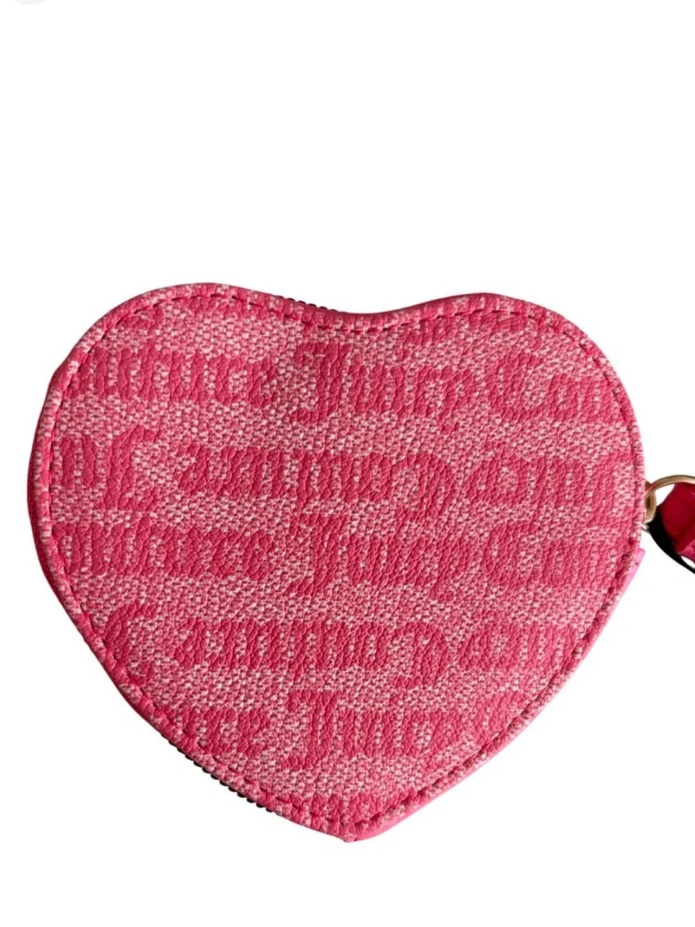 JUICY COUTURE Wristlet Coin Purse Heart Logo Jacquard Zip Around Pink Gold NWT